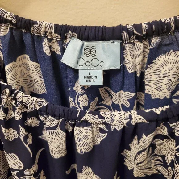 CeCe Navy Blue Floral Blouse - Picture 2 of 4